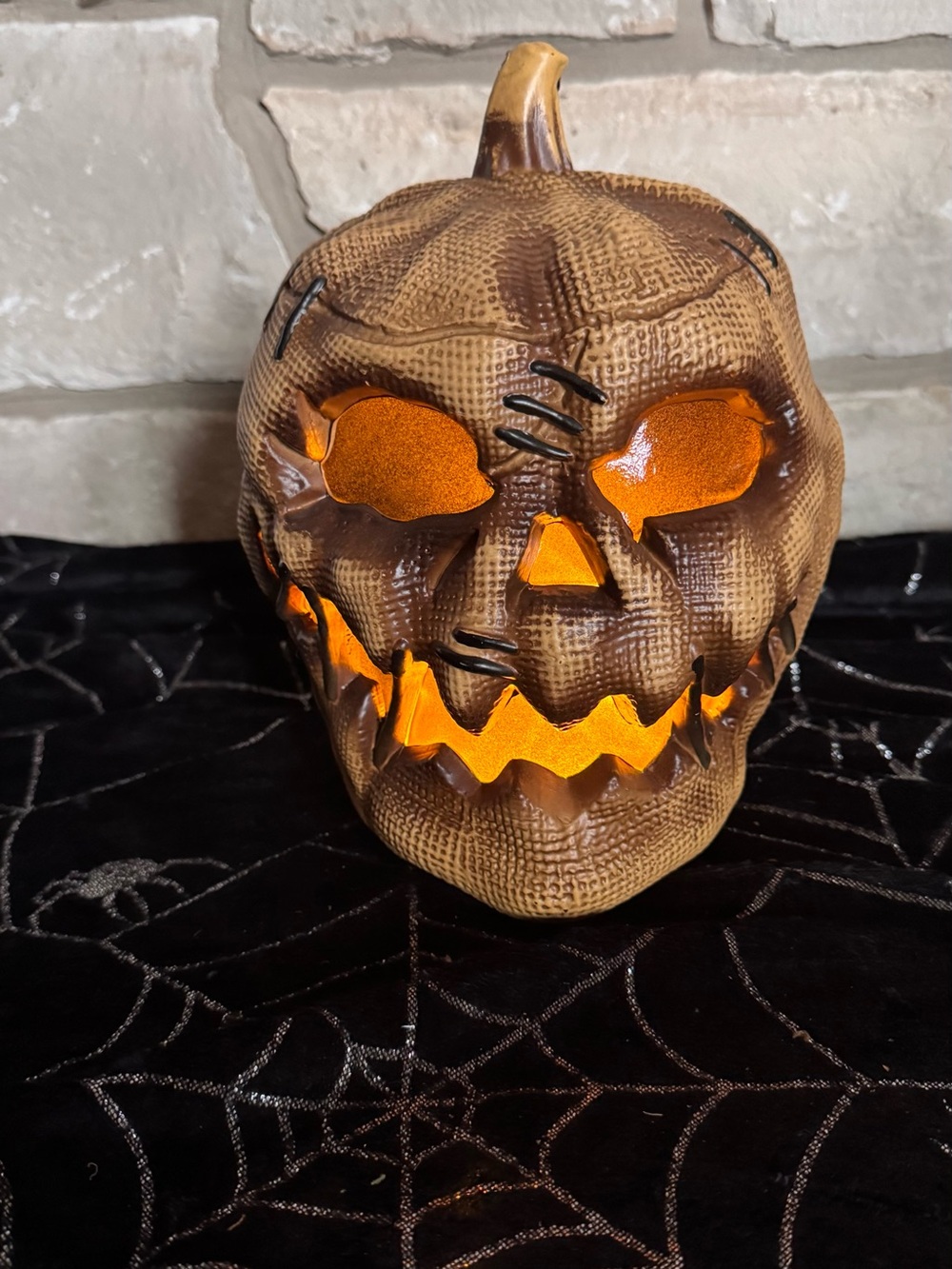 Halloween Flaming Burlap Pumpkin